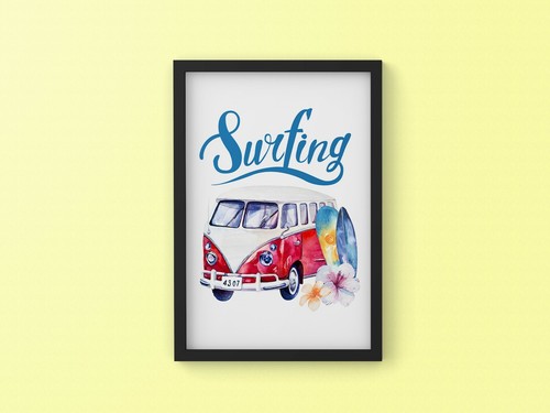Surfing campervan poster - campervan,